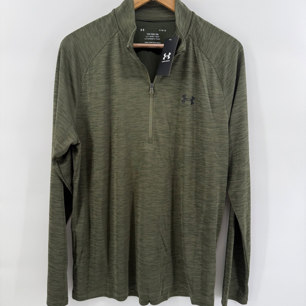 Under Armour Mens Tech 2.0 1/2 Zip Pullover Olive Green Heather Large